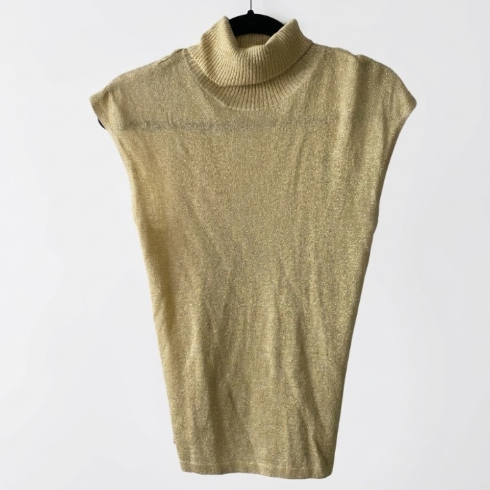 THE LIMITED Gold Metallic Sleeveless Turtleneck Knit Top Holiday Party Large